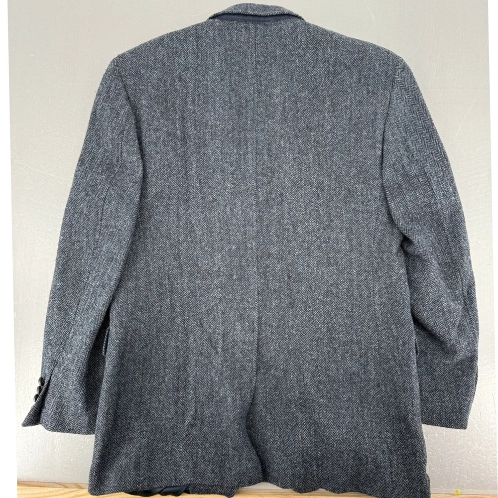 Jos A Bank Harris Tweed Grey Herringbone Wool Blazer Sport Coat 41L Mens Long
